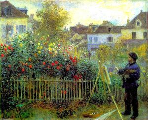 Monet la pintura en su jardín en argenteuil