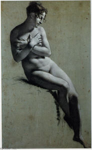 disegno di femminile Nudo mediante carboncino e le creta