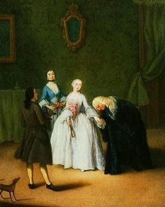 A nobleman kissing lady's hand