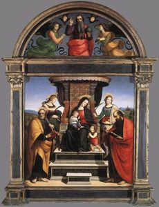 Madonna y niño Enthroned enestado  los santos