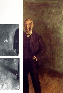 Fragment of a smiling self-portrait at full length