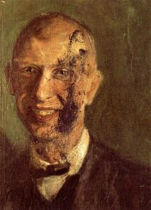 Fragment of a smiling self-portrait at full length, detail