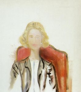 の肖像画 女性 - グレー ジャケット 衣服 a パール ネックレス