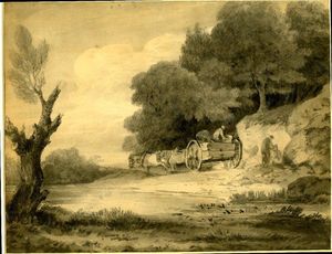 Figures with cart at roadside