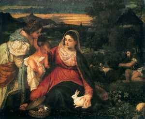 madonna und kind mit st . Catherine und ein Kaninchen