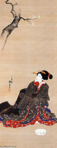 mujer sentado debajode un Cereza flores