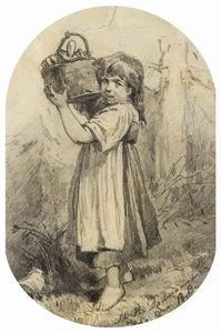 Girl with a bast basket