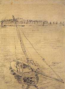 Bateau navigant sur  la  Seine à Asnières