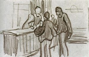 Hombres Frente de el contador en un café