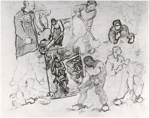 Sheet with Sketches of Working People