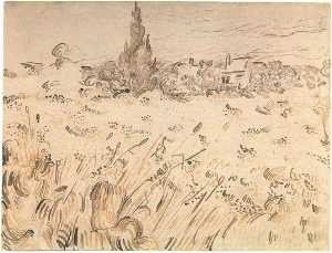 Пшеничное поле с кипарисами