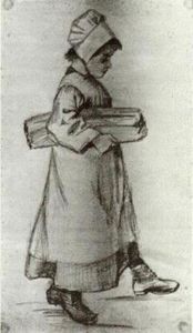 Jeune fille portant une miche de pain