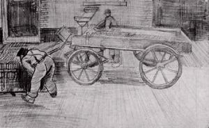 Deux hommes avec un quatre-roues Wagon