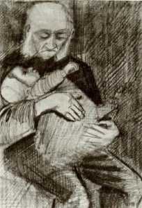 Orfano L uomo  con  Un  bambino  contro  sua  braccia