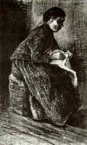 mujer sentado en  Un  cesto  coser