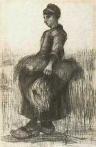 农妇 携带  小麦  在  她  围裙