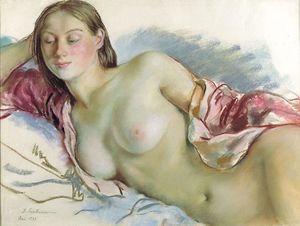 Reclining Nude with cherry mantle 