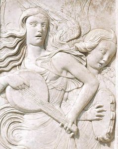 Angels Playing a Lute and Tambourine (detail)
