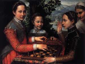 Retrato de la Artist's Hermanas jugando ajedrez