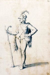 Costume drawing for a male figure with stave