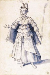 Costume drawing of a woman bearing a torch