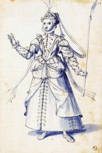 Costume drawing of a woman with torch