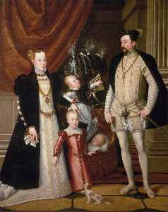 Maximiliano ii la  su  esposa  asícomo  tres  niños