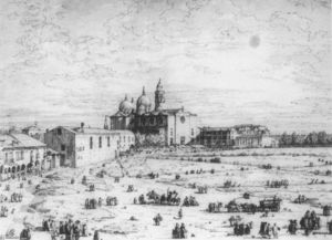 Padova: il Prato della Valle con Babbo Giustinia e la Chiesa della Misericordia (foglio 1)