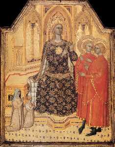 santa catalina Entronizado con Dos Los santos y dos Los donantes