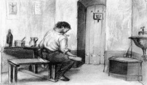 Courbet em seu celular em Sainte-Pélagie