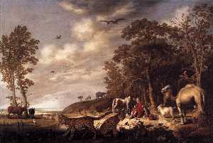 Orpheus avec animaux  dans  une  Paysage