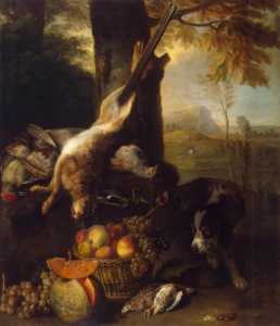 Still-Leben mit  tot  Hase  und  Frucht