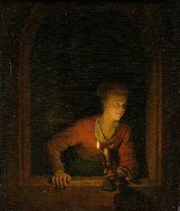 Girl with Burning Oil Lamp
