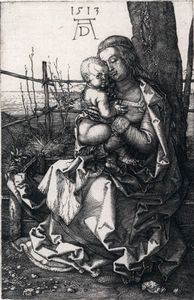 Virgin и ребёнок около дерево