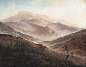 Riesengebirge Paesaggio con Aumento Nebbia
