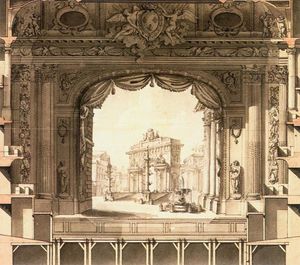 Elevación Dibujo del escenario, Versalles Opera House