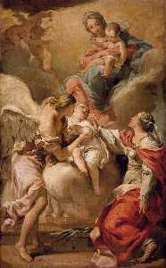 St Giustina et le ange gardien Saluant l'âme d'un Infant à la madone et enfant