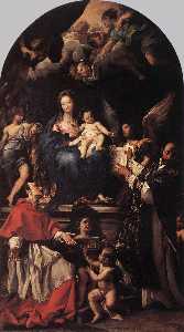Madonna y niño Enthroned enestado  Los ángeles  asícomo  los santos
