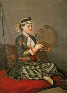 土耳其 女人  与  一个  铃鼓