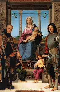Virgin и ребенок фланкировано по свв Бенедикт и квентин
