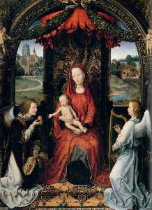 Madonna in trono con  bambino  e le  due  angeli