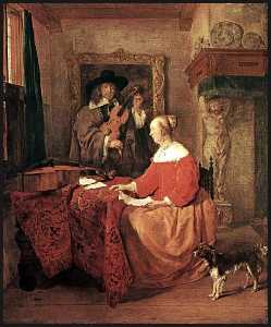 una donna seduti ad un tavolo e un L uomo Messa a punto un Violino
