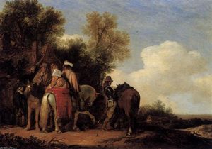 A Party of Riders Resting beside an Inn