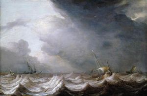 Голландские суда в море в штормовую погоду