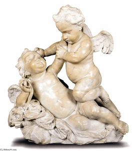 Two Cupids Wrestling