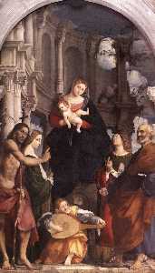 Madonna y niño Enthroned enestado  los santos