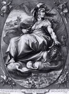 Athena inclina-se em seu escudo