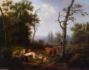 Wooded Landscape with Resting Cattle