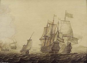 acción entre neerlandés asícomo inglés buques
