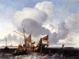 Schiffe auf der Zuiderzee vor dem Fort von Naarden